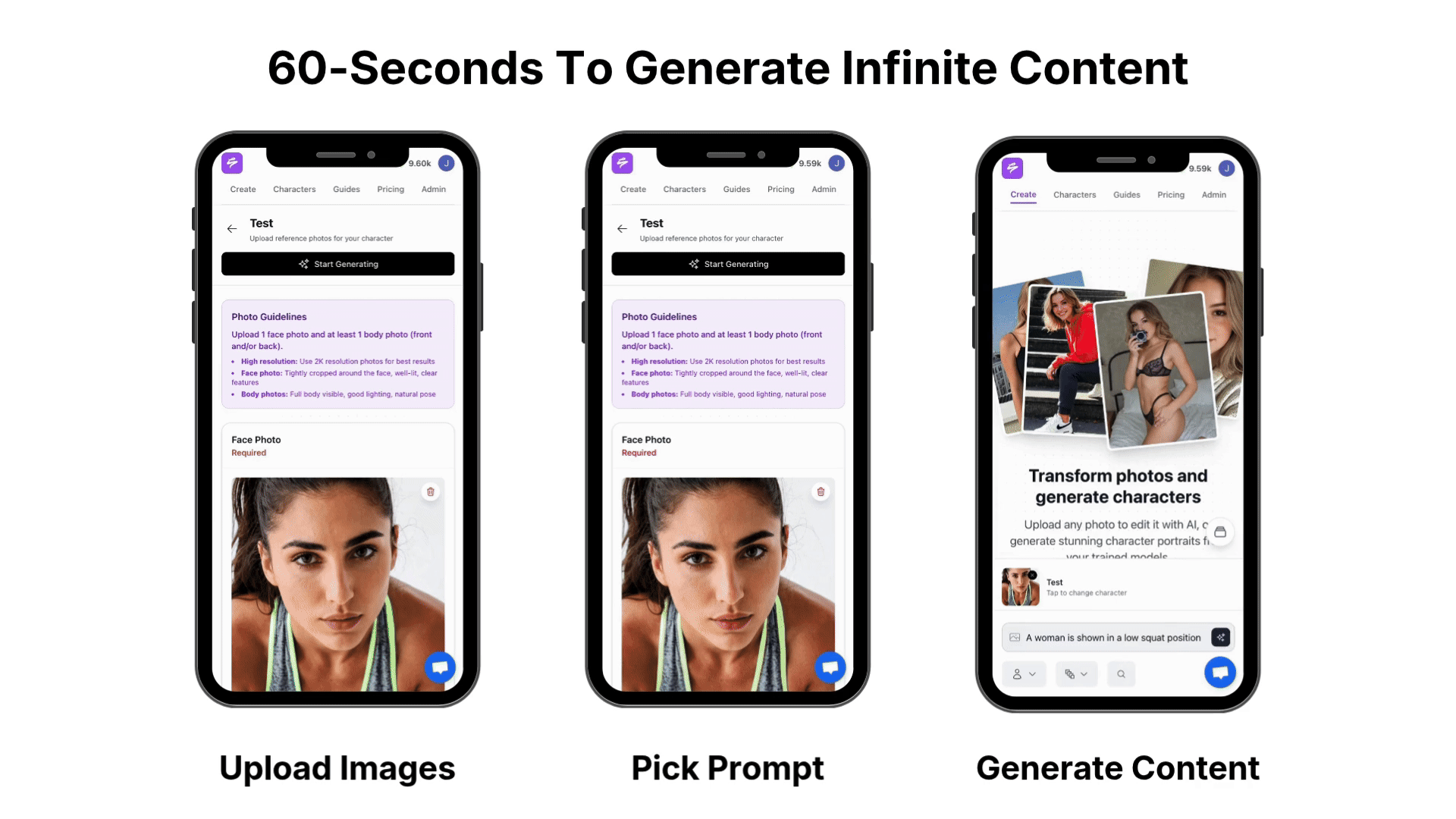GIF of Sozee Platform Generating Images Based On Inputs From Creator on a White Background