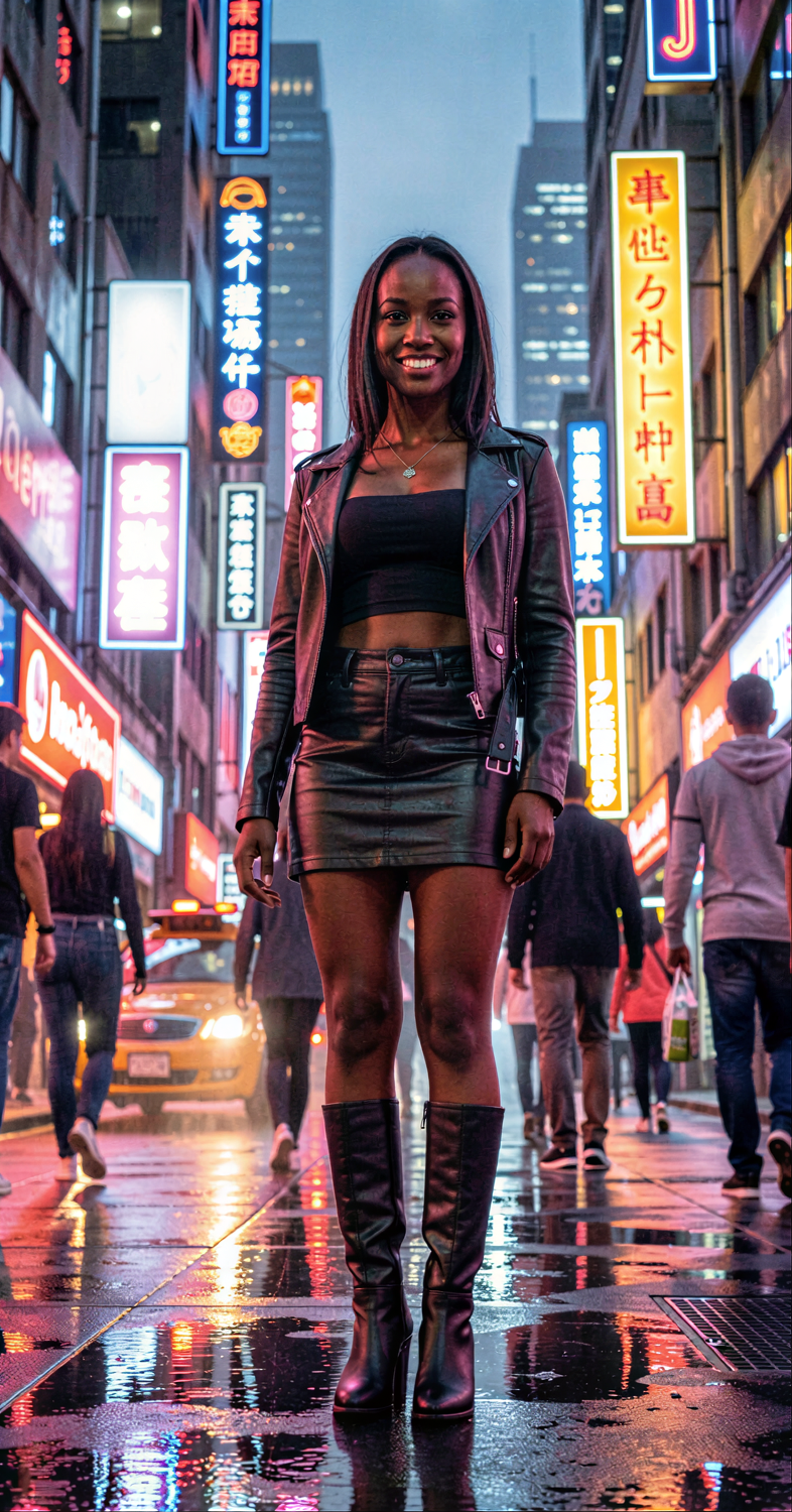 Cosplay neon cityscape